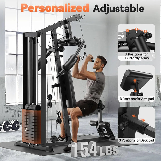 Home Gym, Home Gym Equipment, Workout Station with 154LBS Weight Stack, Exercise Equipment for Full