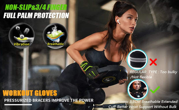 MOREOK Gym Gloves Non-slip 3MM Pads Pull Up Power Training Weight Lifting Gloves Kettlebell Workout Exercise Fitness Gloves Men