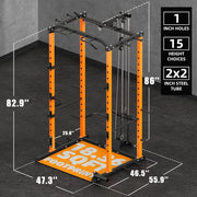 Power Cage with LAT Pulldown Attachment, 1200-Pound Capacity Power Rack Full Home Gym Equipment